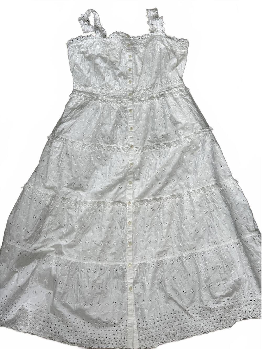 NWT Gap x DÔEN Cotton White Eyelet Tiered Midi Dress Size L - Picture 5 of 13